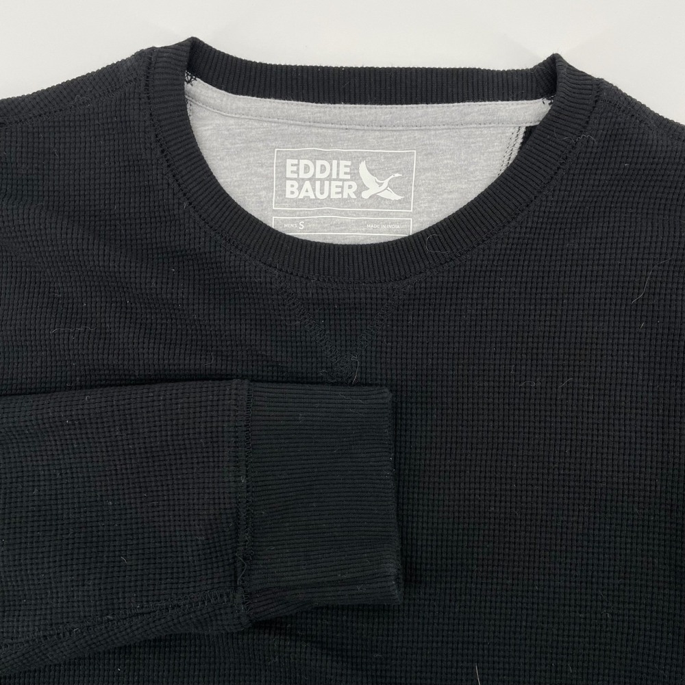 Eddie Bauer Men's Small Black Waffle Knit Thermal Long Sleeve Crew Neck Shirt